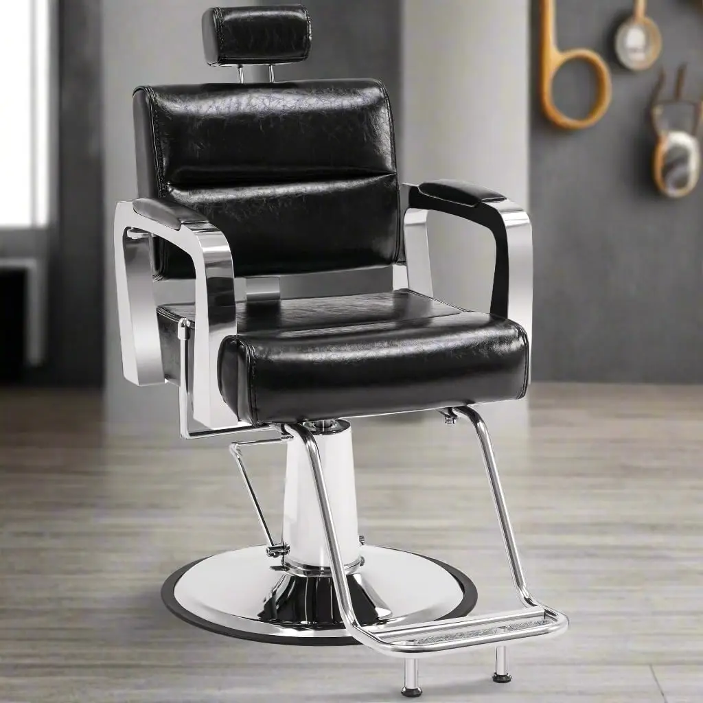 Barber Chair Reclining Salon Chair For Hair Stylist, Antique Hair Spa Salon Styling Beauty Equipment 3127(Black)