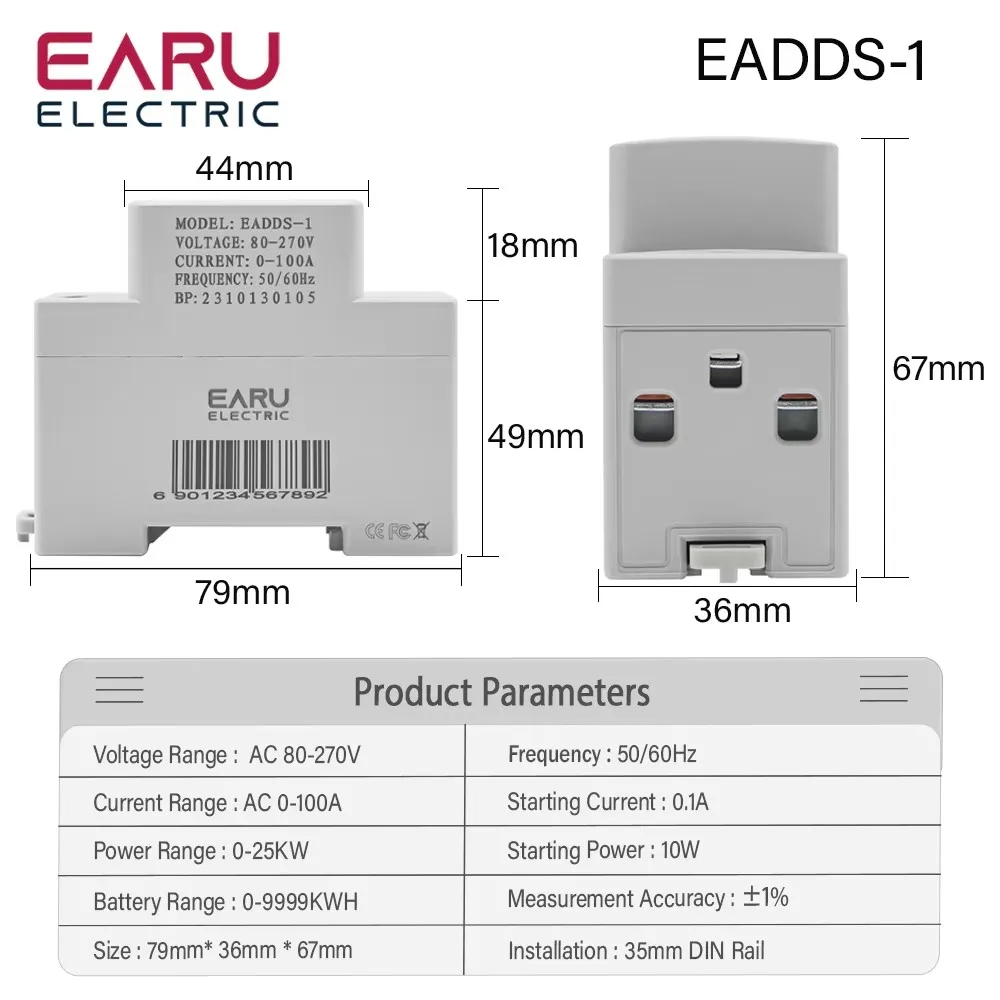 Imagem -03 - Digital ac 110v 220v 100a Tensão Corrente Kwh Monitor de Energia Elétrica Medidor Volt Amp Volt Voltímetro Amperímetro Wattímetro Trilho Din em