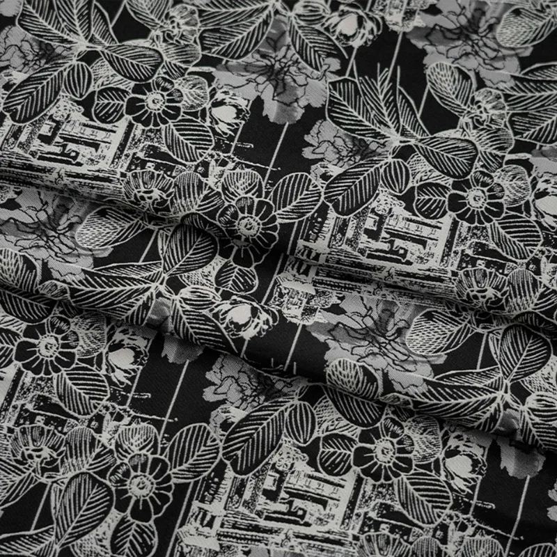 

Vintage Oil Painting Yarn Dyed Jacquard Fabric Black White Floral Print Spring Autumn Apparel Bag Pillowcase Home Decor Textile