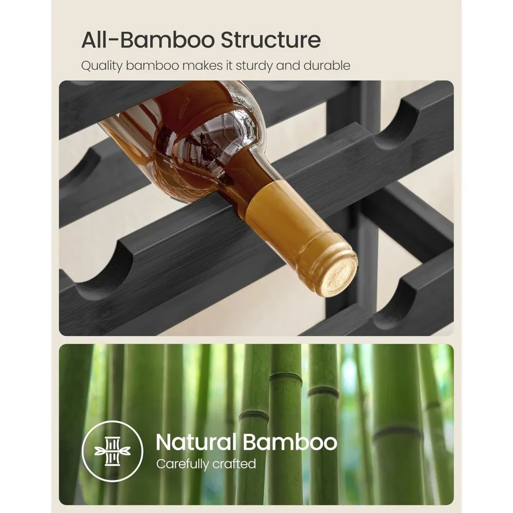 ชั้นวางไวน์ไม้ไผ่ 7 ชั้น จุได้ 42 ขวด ดีไซน์ไม่โยกเยก พร้อมท็อปโต๊ะสำหรับห้องครัว บาร์ ห้องนั่งเล่น สีดำหมึก