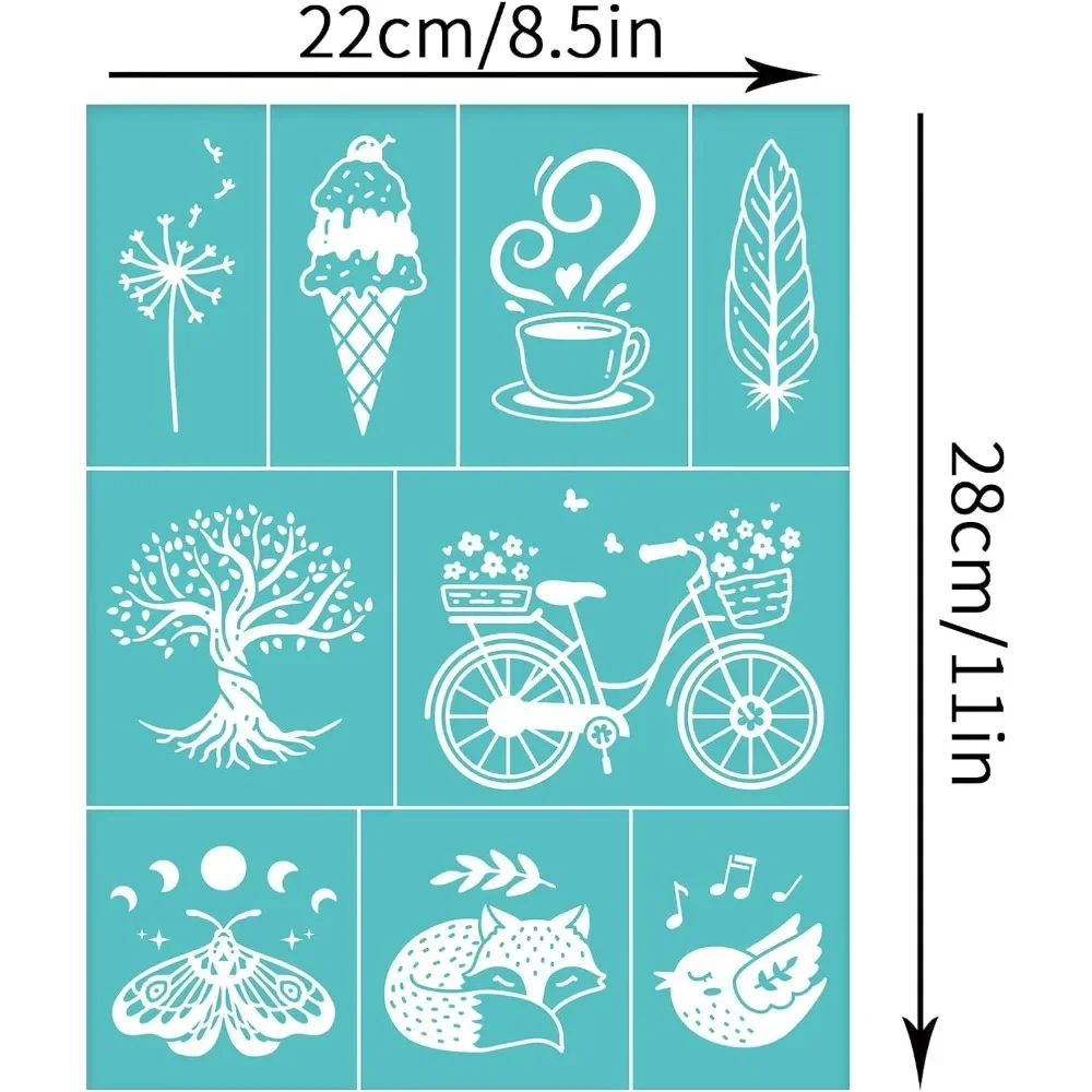 2Pc SelfAdhesive Silk Screen Printing Stencil Ice Cream Tree Bike Bird Fox Butterfly Mesh Transfers Silk Screen Reusable Stencil