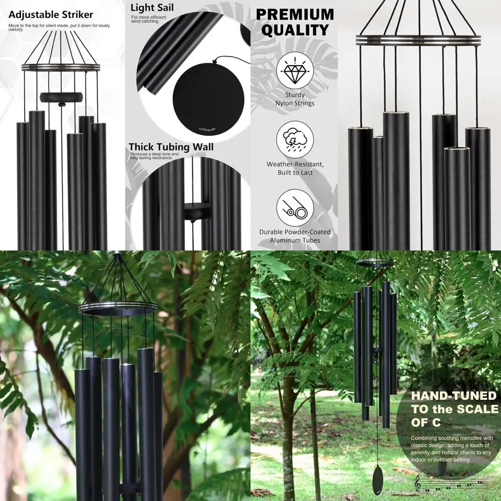 

Outdoor 48 Deep Tone Wind Chimes - Memorial, Patio Decor, Sympathy Gift, Home Accent (Black)