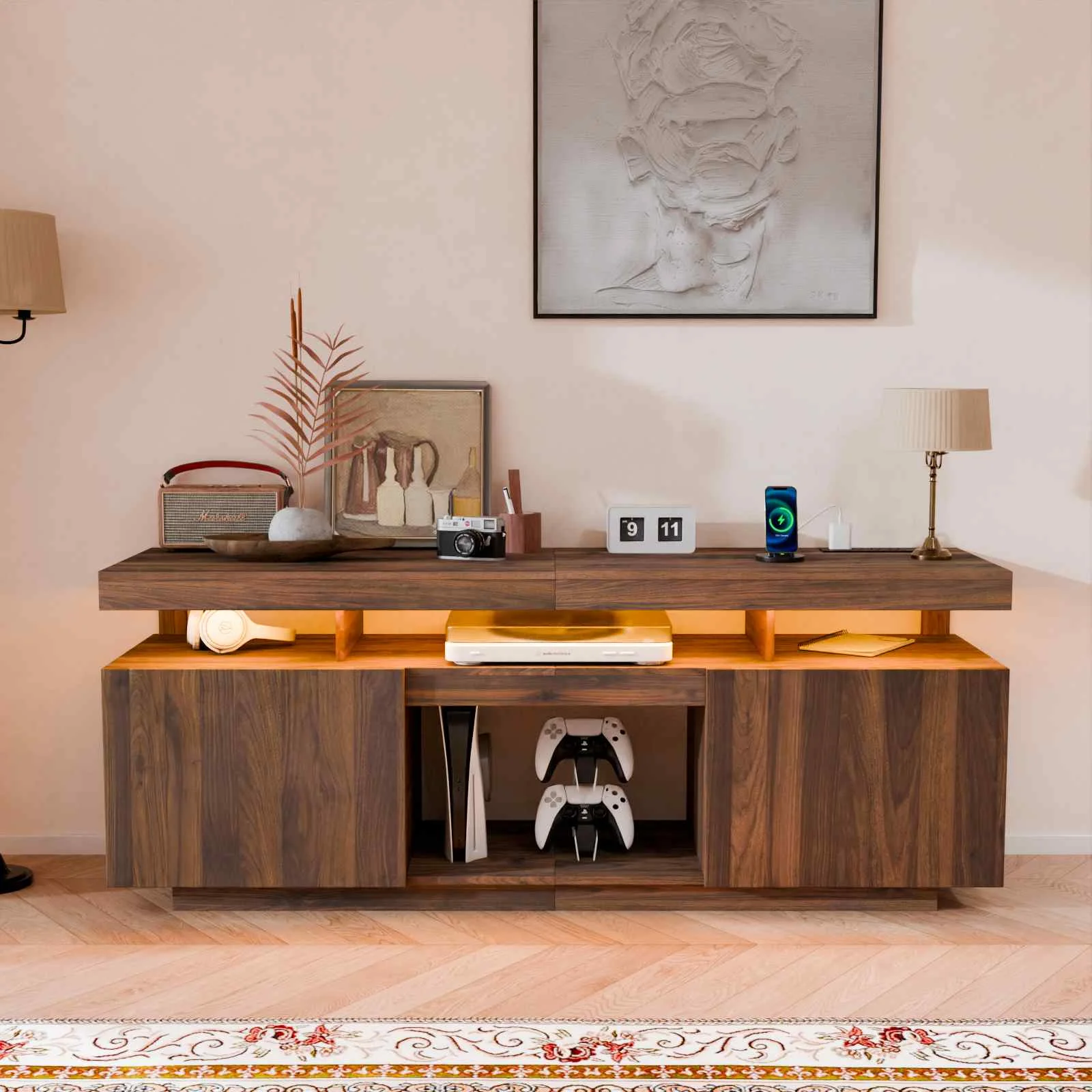 Rustic Media TV Console Table for Living Room Entertainment Center with Storage Cabinets and Sliding Barn Doors