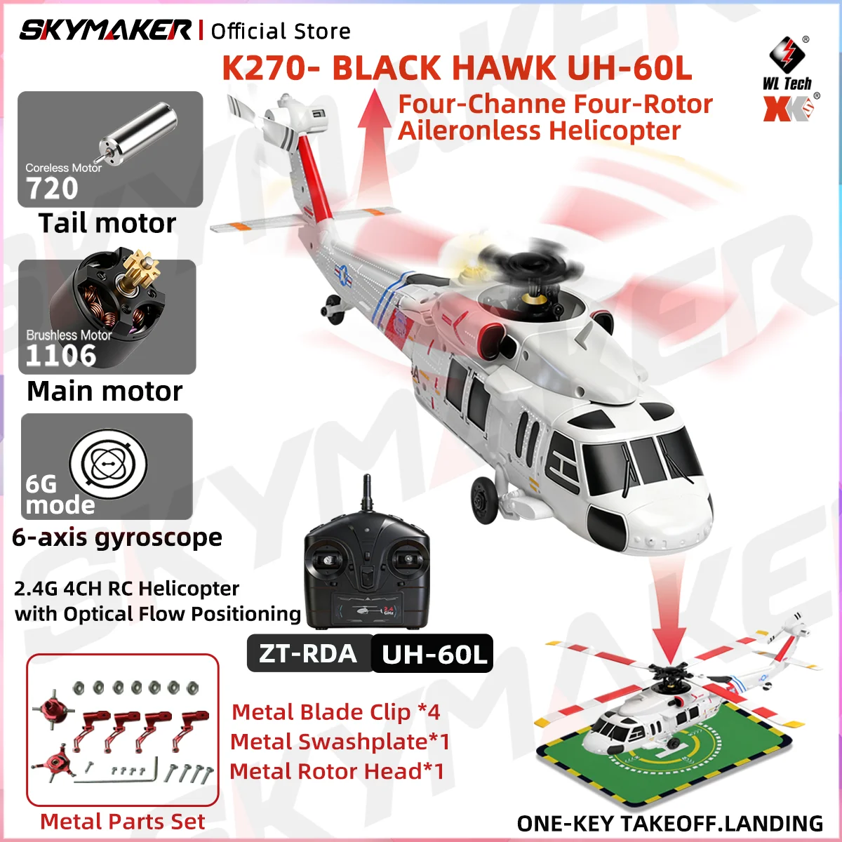 

Радиоуправляемый вертолет WLtoys K270 Black Hawk UH-60, 4 канала, 2.4G, 6-осевой оптический датчик, удержание высоты, бесщеточный двигатель, игрушка для детей, подарок