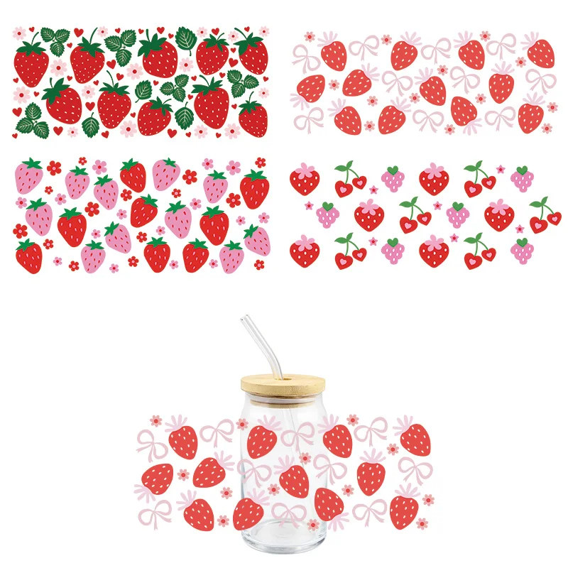 Avocado Strawberry UV DTF Wrap Transfer Stickers Cartoon Cute Design Wrap For 16oz Glasses Cups Mugs Decal