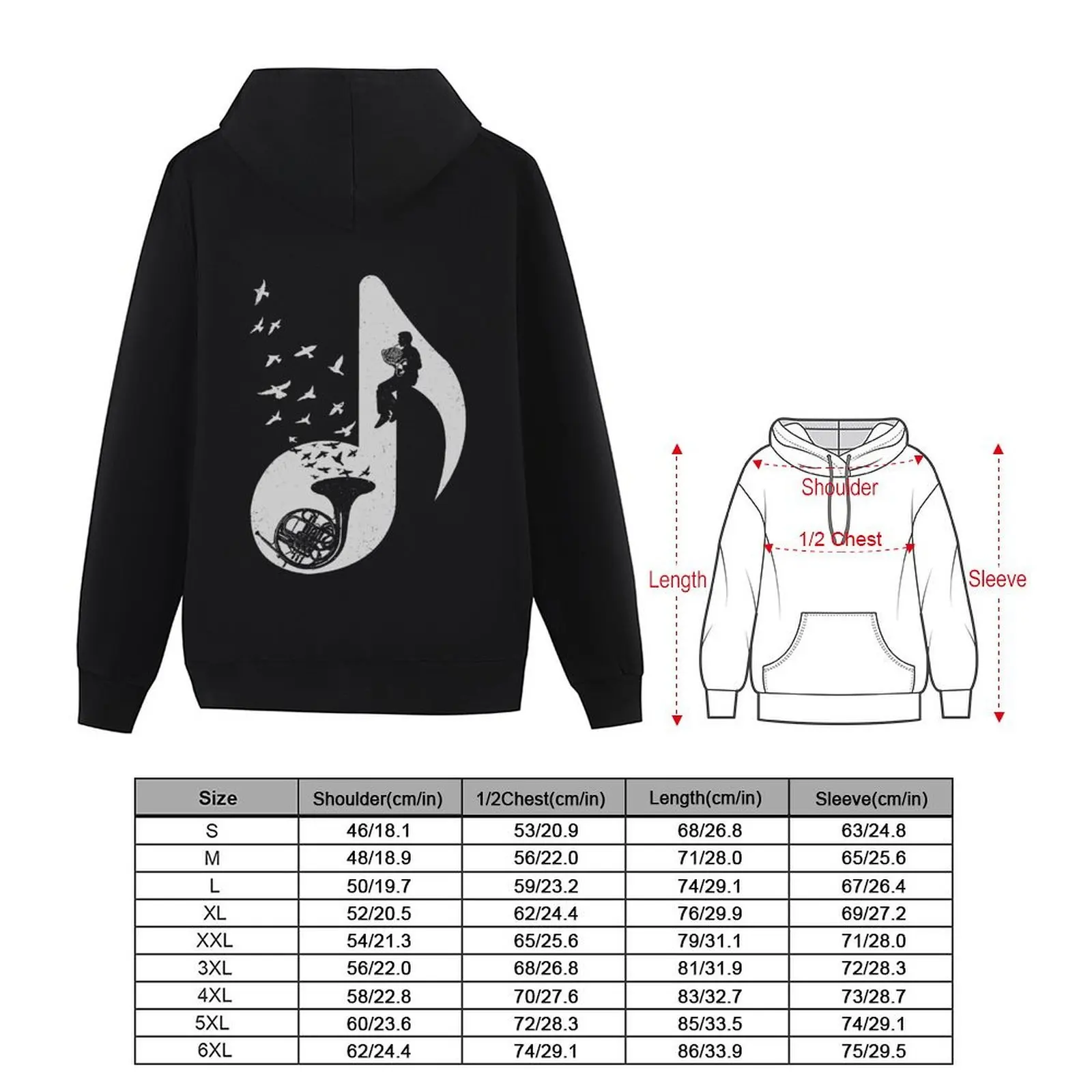 Musical note - French Horn Hoodie men's sweat-shirt blouse men's sweat-shirt set mens clothing new in hoodies & sweat-shirt