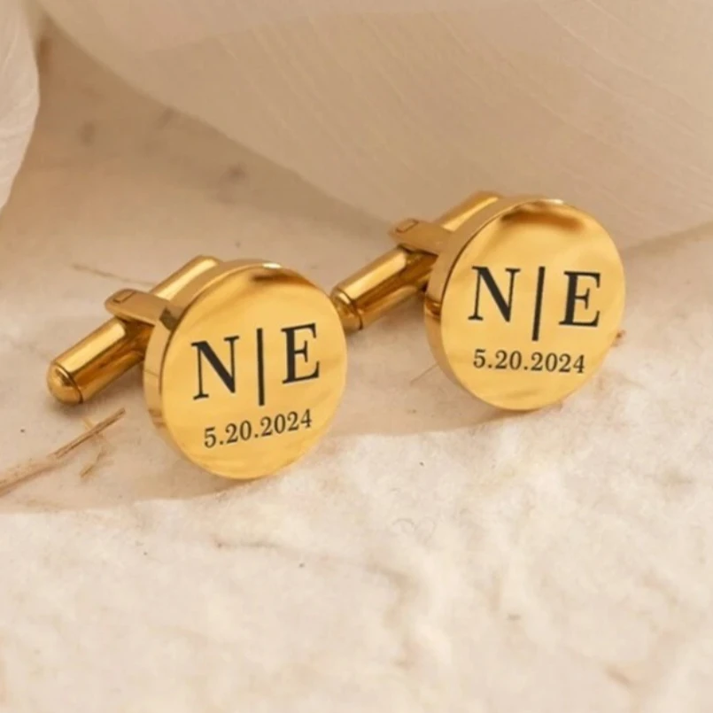 Personalized Stainless Steel Cufflinks for Groom Custom Initials Wedding Gift for Him Best Man Bridegroom Jewelry Present 2025