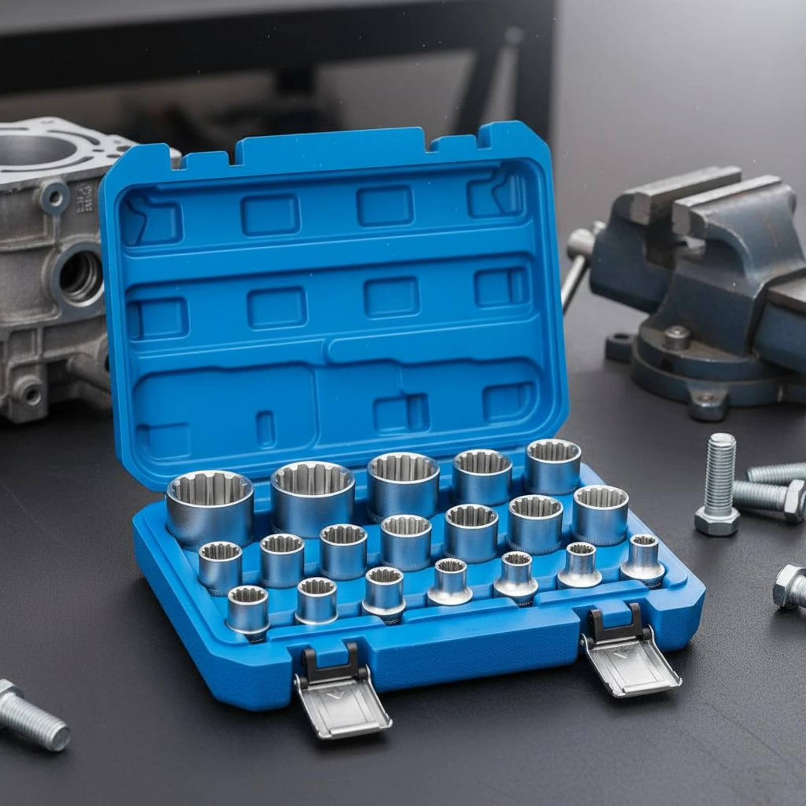 19 Pieces 1/2-Inch Drive Socket Set High Force 12-Point Socket Set Hand Tool Precision Secure & Simple to Use for Mechanics