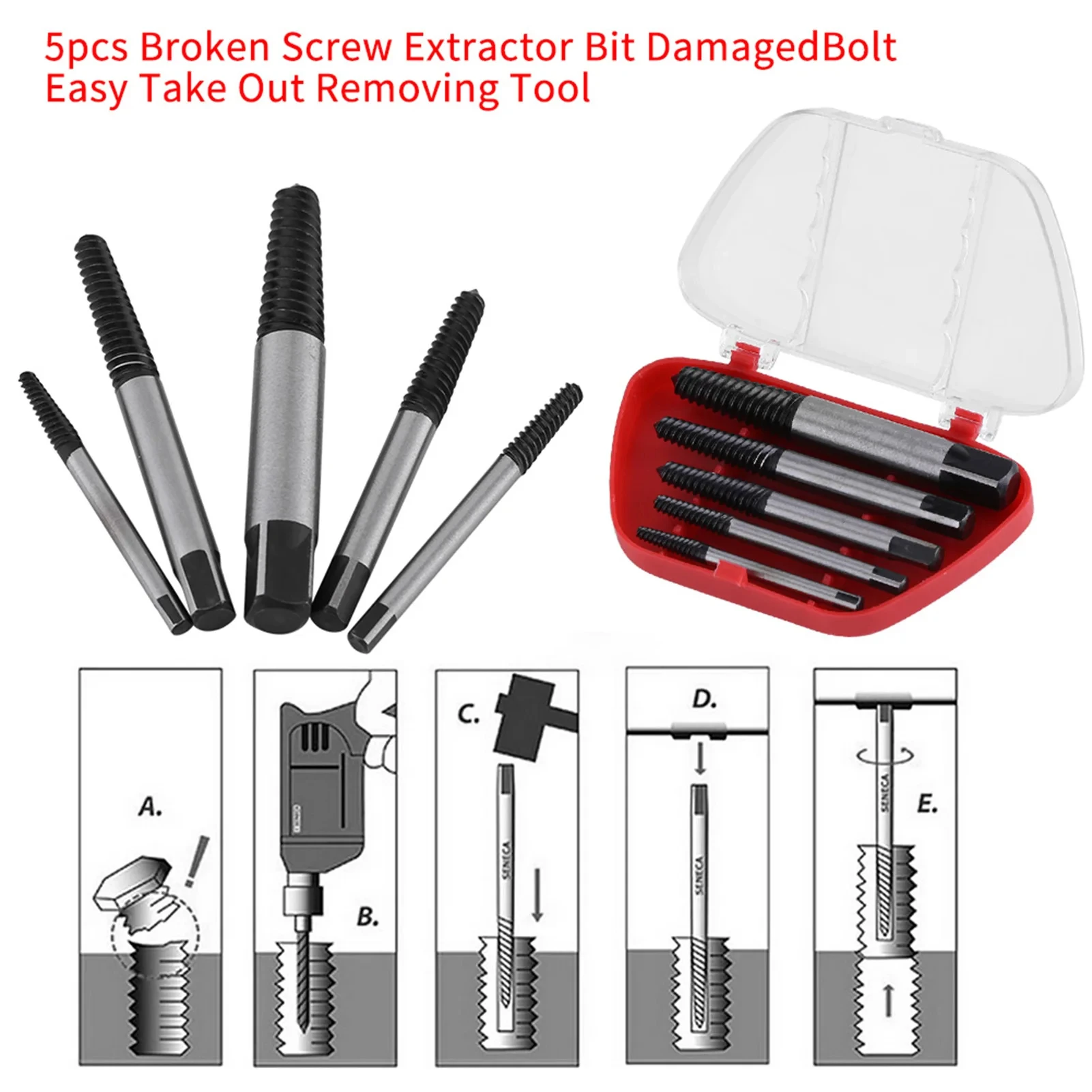5Pcs Screw Extractor Center Drill Bits Guide Set Broken Damaged Bolt Remover Removal Speed Easy Set