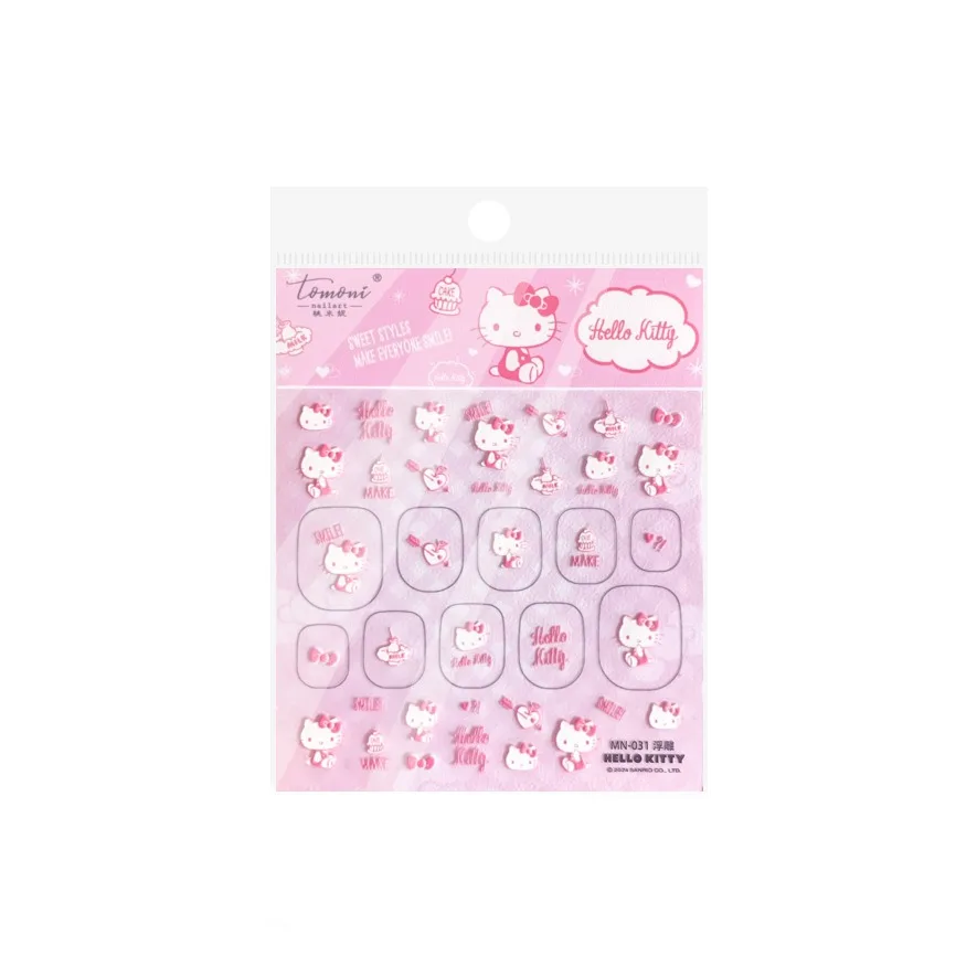 1 PCS Kawaii Sanrio Series Nail Decals 5D Hello Kitty Raised  Character Pattern Ultra Thin Clear Base Nail Art Decor Stickers