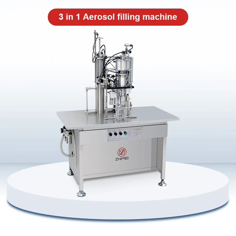 Full Automatic 3 In 1 Pneumatic Gas Bag On Valve Aerosol Can Filling And Capping Machine