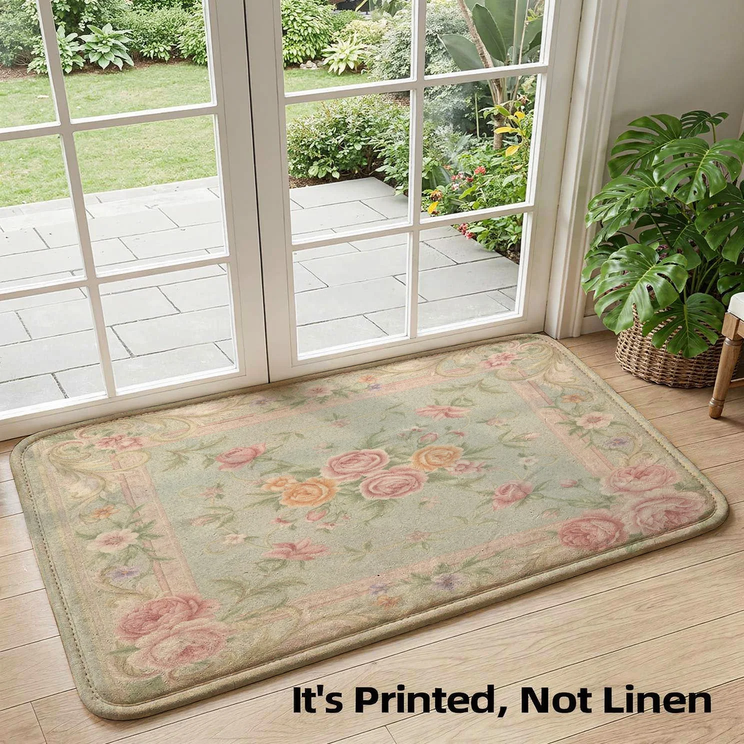 Boho Floral Runner Rug for Hallway Entryway Indoor Outdoor Vintage Cottage Chic Mat Living Room Accent Carpet Area Decor