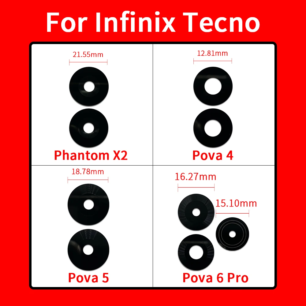 20Pcs\Lot New Rear Back Camera Glass Lens Cover For Infinix Camon 19 Pro 20 CK6 Phantom X2 Pova 4 5 6 Pro With Adhesive Sticker