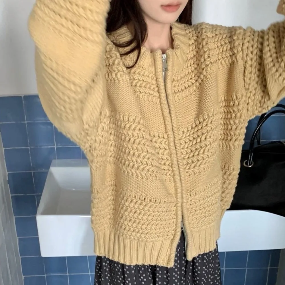 Chic Herbst Winter Gestrickte Zipper Thi Needle Faion Oberbekleidung frauen Pullover Lange Sve Warm Pendeln Sle Gerade Schnitt