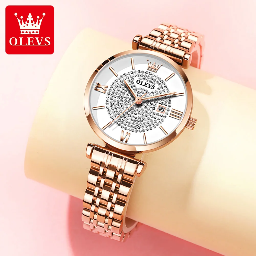 OLEVS 6892 Women's Watches Elegance Fashion Original Wristwatch Waterproof Stainless Steel Mesh Belt Luminous Function Watch