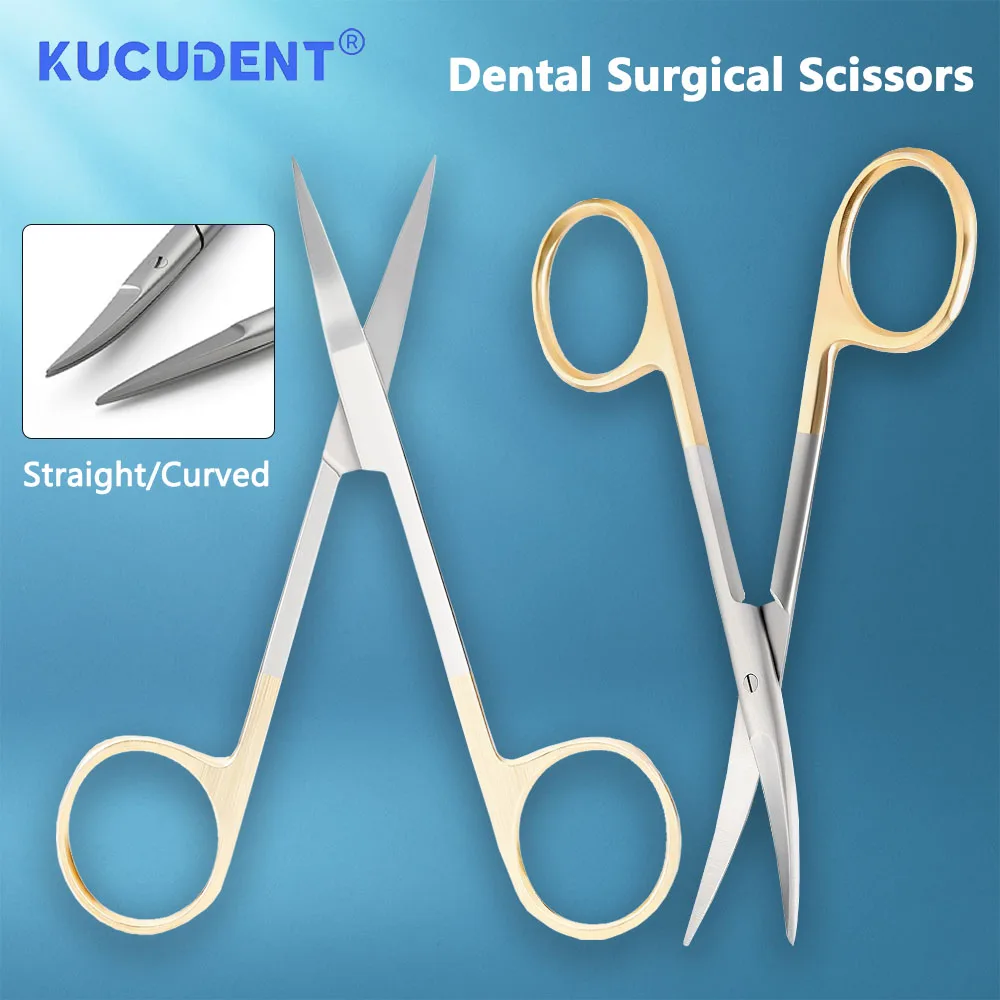 

Professional Gold Plated Dental Scissors 11.5cm Straight/Curved Tip Stainless Steel Scissor for Dentistry Surgical Procedures