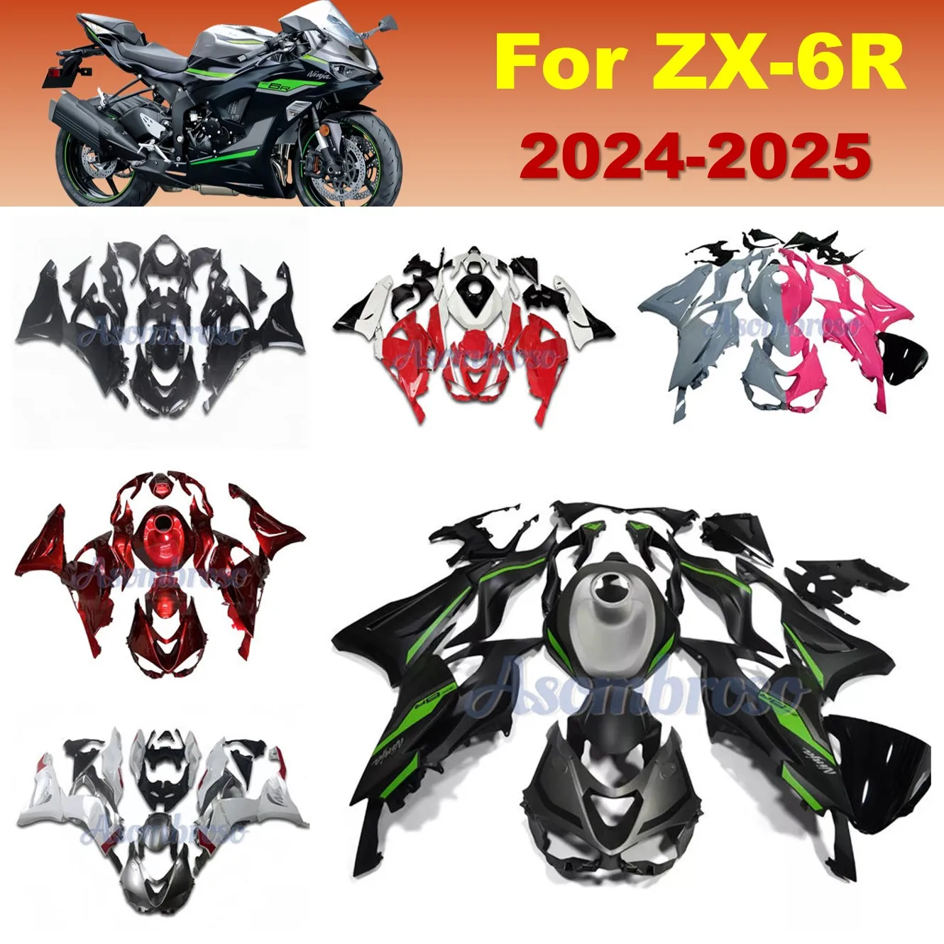 

Custom Desig For Kawasaki Ninja ZX-6R 2024 2025 ZX 6R 636 ZX6R Full Fairing Kit,ABS Replacement Bodywork Matte black gray