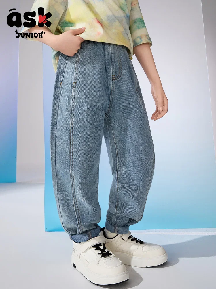 اسأل جونيور مستقيم واسع الساقين الأطفال فضفاض المظليين السراويل الاطفال السراويل الجينز الأولاد الجينز الربيع والخريف #4