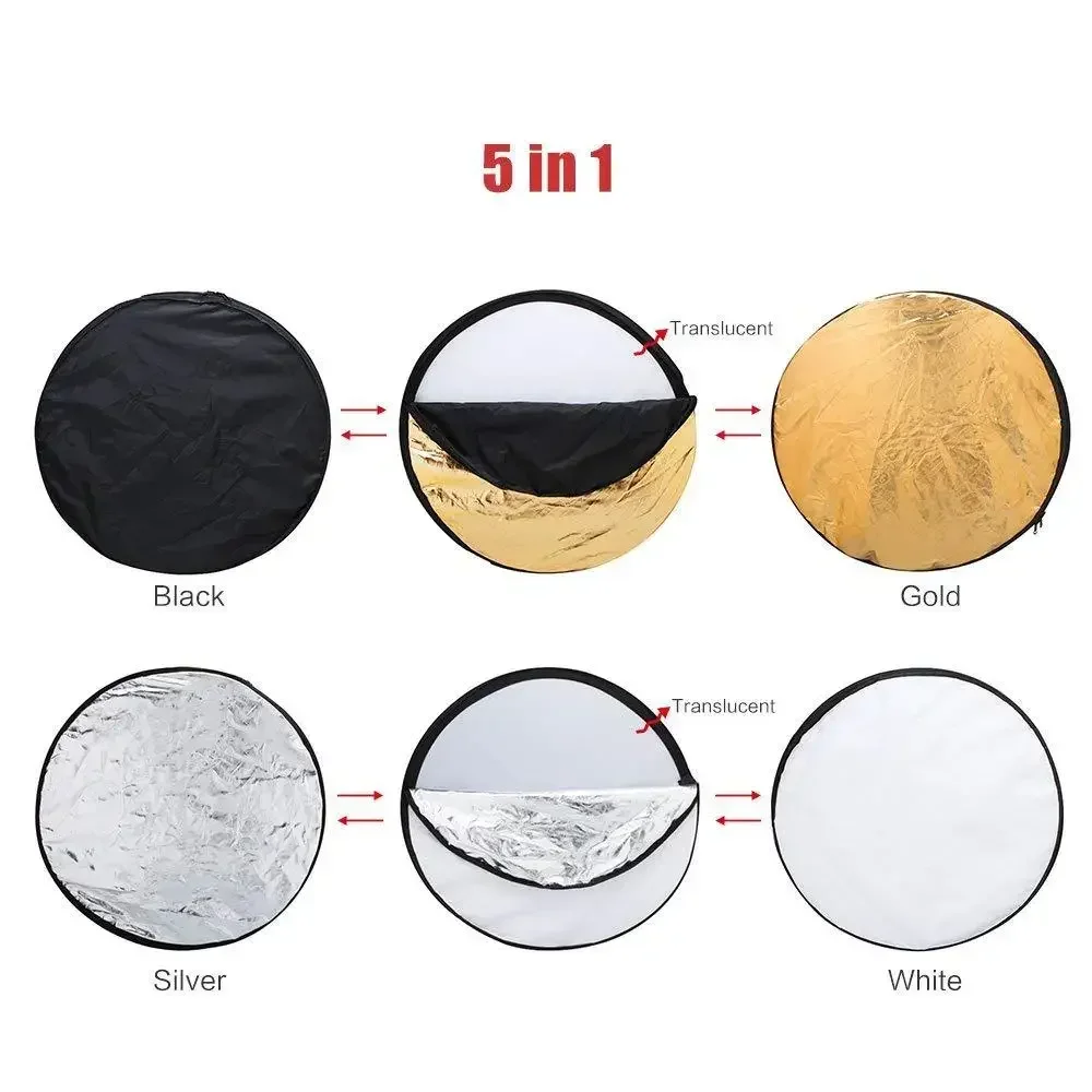 5 in 1 Round Reflectors Collapsible Photography Fill Light Batter Diffuser Accessories Multi-Disc Outdoor Photos Backdrops Props