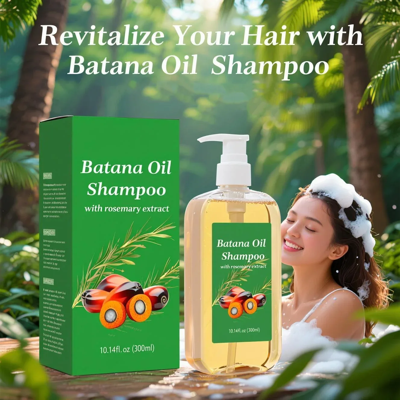 

Natural Rosemary & Batana Oil Strengthening Shampoo 300ml - For Hair Growth & Thickness, Frizz Control, Scalp Nourishment
