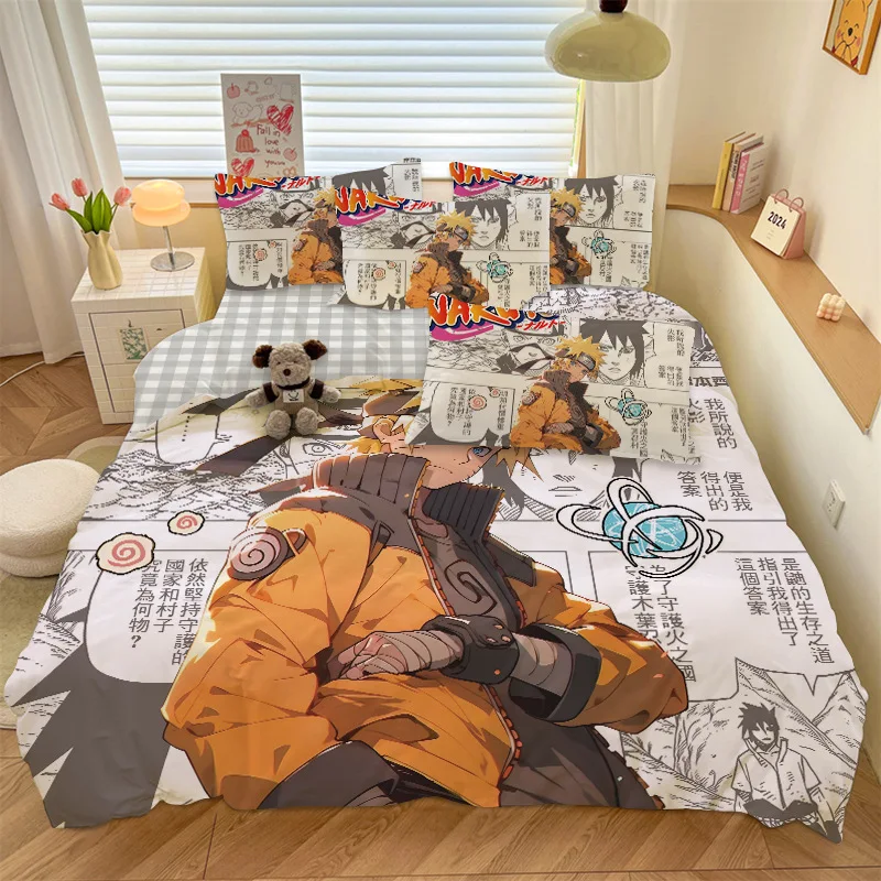 

Популярный хлопковый комплект постельного белья из 4 предметов с аниме Наруто, комплект из 3 предметов с персонажами Наруто и Саске, мужской комплект для односпальной кровати в общежитии
