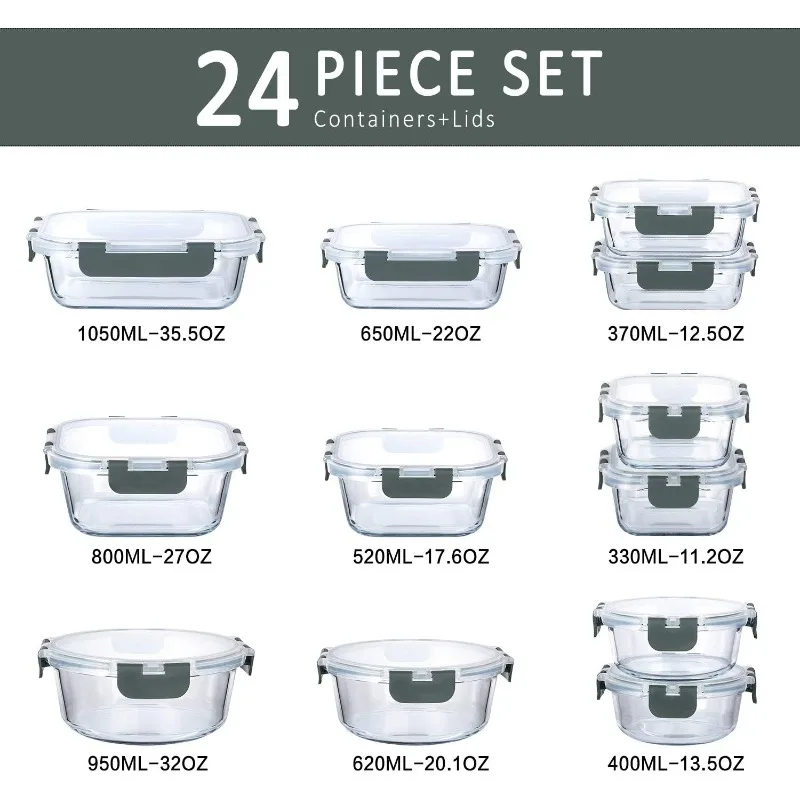 24-Piece Glass Food Storage Containers with Upgraded Locking Lids,Glass Meal Prep Containers Set - Airtight Lunch Containers