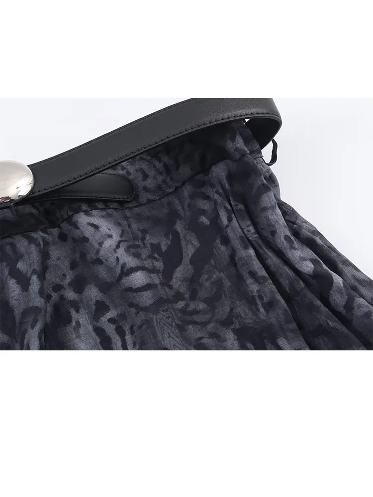 HH femme mode été plage fête ceinture décoration plis imprimé jupe longue femme nouveau décontracté coupe ajustée élégante jupe longue