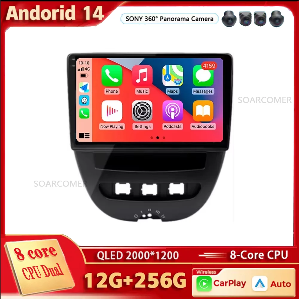 

Авто Android 14 автомобильный радиоприемник мультимедийный плеер для Peugeot 107 Toyota Aygo Citroen C1 2004-2014 головное устройство стерео GPS Navi Carplay