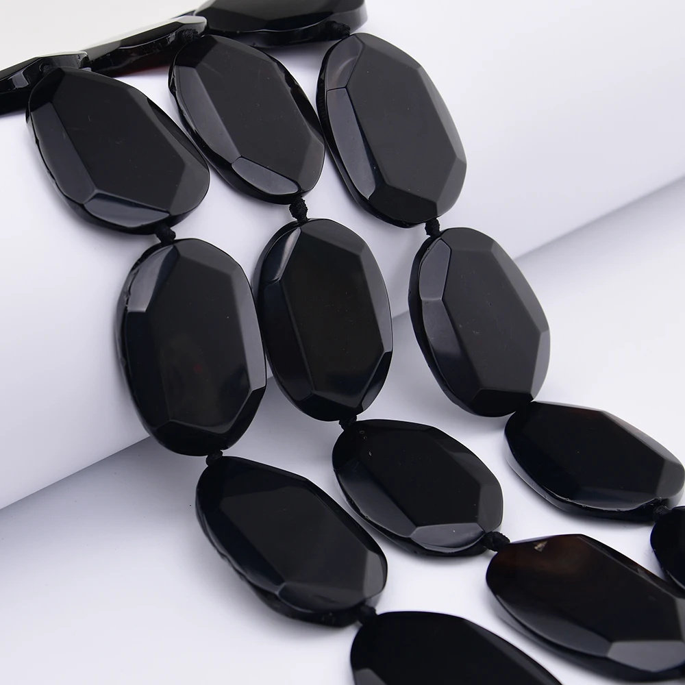 APDGG Large Size 58mm Natural Black Agate Smooth Cutting Big Chunky Slice Loose Pendant Beads 15'' Strand Jewelry DIY