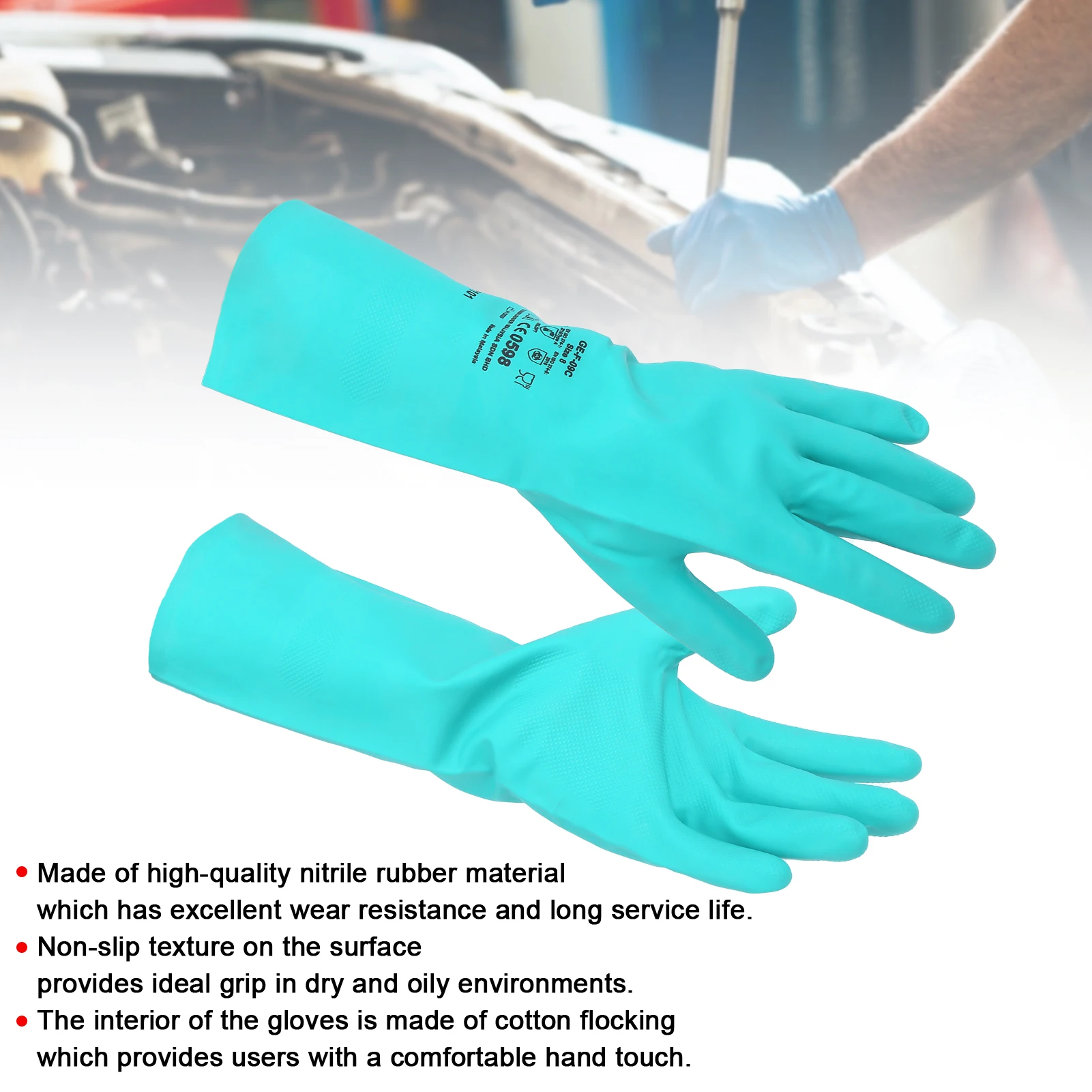 

ZK30 1 Pair Chemical Resistant Gloves Nitrile Rubber NonSlip Hands Protection for Agriculture Gardening Industrial(M) Rubber