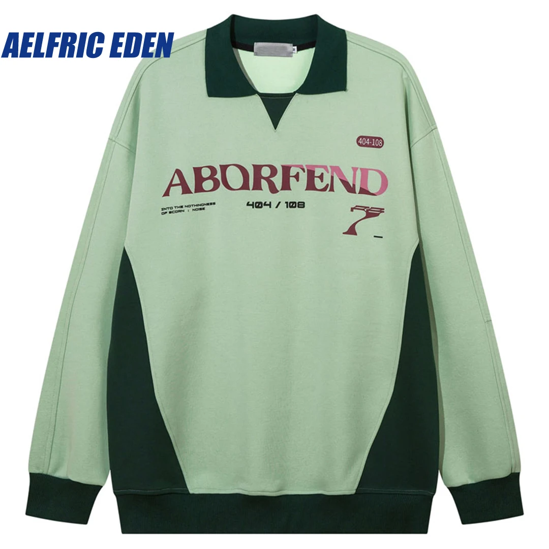 Aelfric Eden Letter Print Retro American Style Patchwork Hip Hop Sports Sweatshirt Harajuku Oversized Hoodie Pullover Streetwear