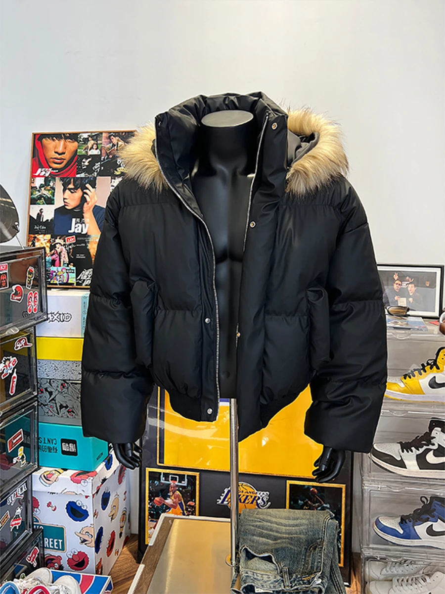 

Men's American Sle Hooded down Cotton Jaet Winter Warm Thiened Cleanfit ort Coat with Fur Collar Casual Faion Ci