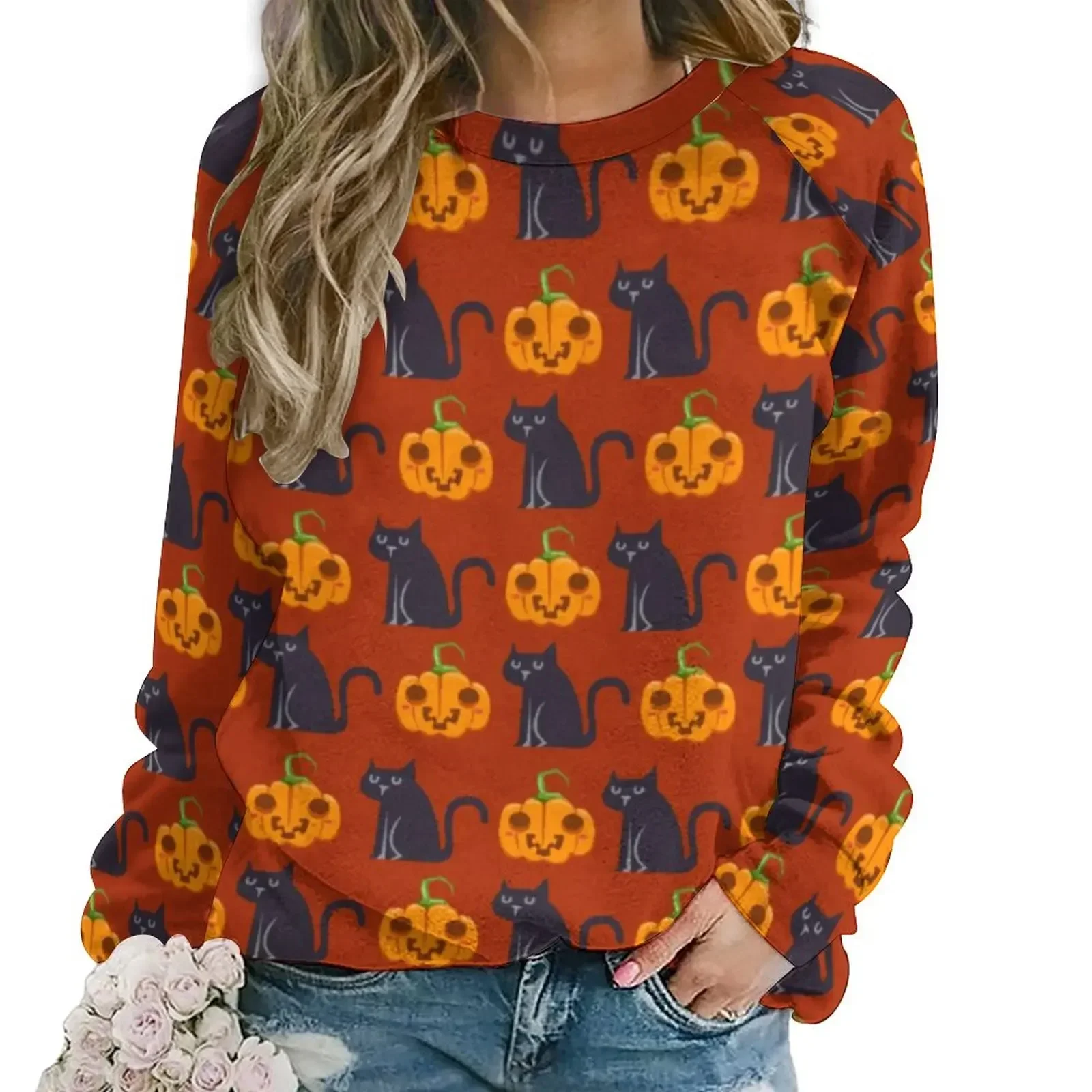 

Halloween Cats Casual Hoodies Autumn Cute Pumpkins Print Y2k Hoodie Women Long-Sleeve Oversize Classic Graphic Sweatshirts
