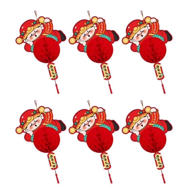 6pcs Paper Lanterns Hanging Decoration for New Year Spring Festival and Weddings