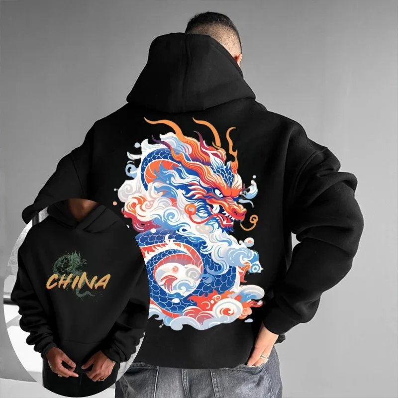 

2025 крутая китайская толстовка с принтом HD спереди и сзади, утолщенная повседневная свободная осенне-зимняя домашняя толстовка с капюшоном 2yk