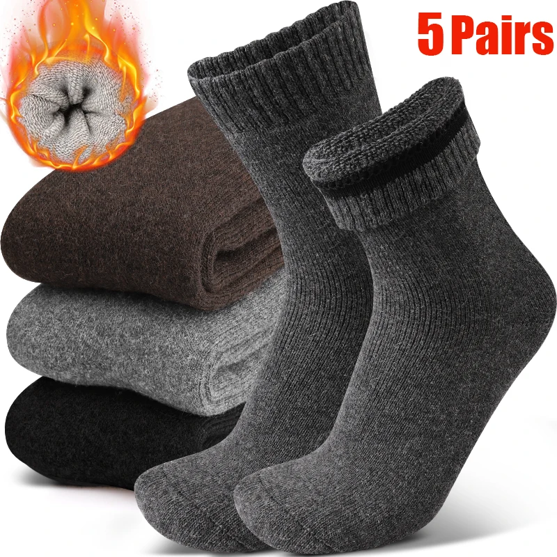 

5Pairs Wool Boot Socks for Women High Quality Winter Towel Bottom Man Sock Outdoor Cold Resistant Warm Thick Snow Men Gift