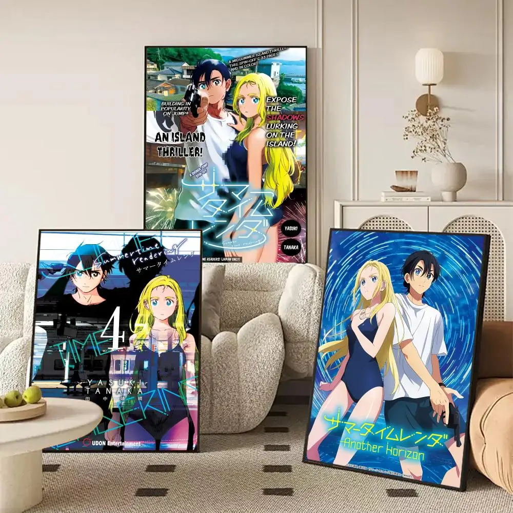 Anime S-Summer Time Rendering Poster Self Adhesive Wall Stickers Removable Room Decor Aesthetic Space Murals Fancy Gift