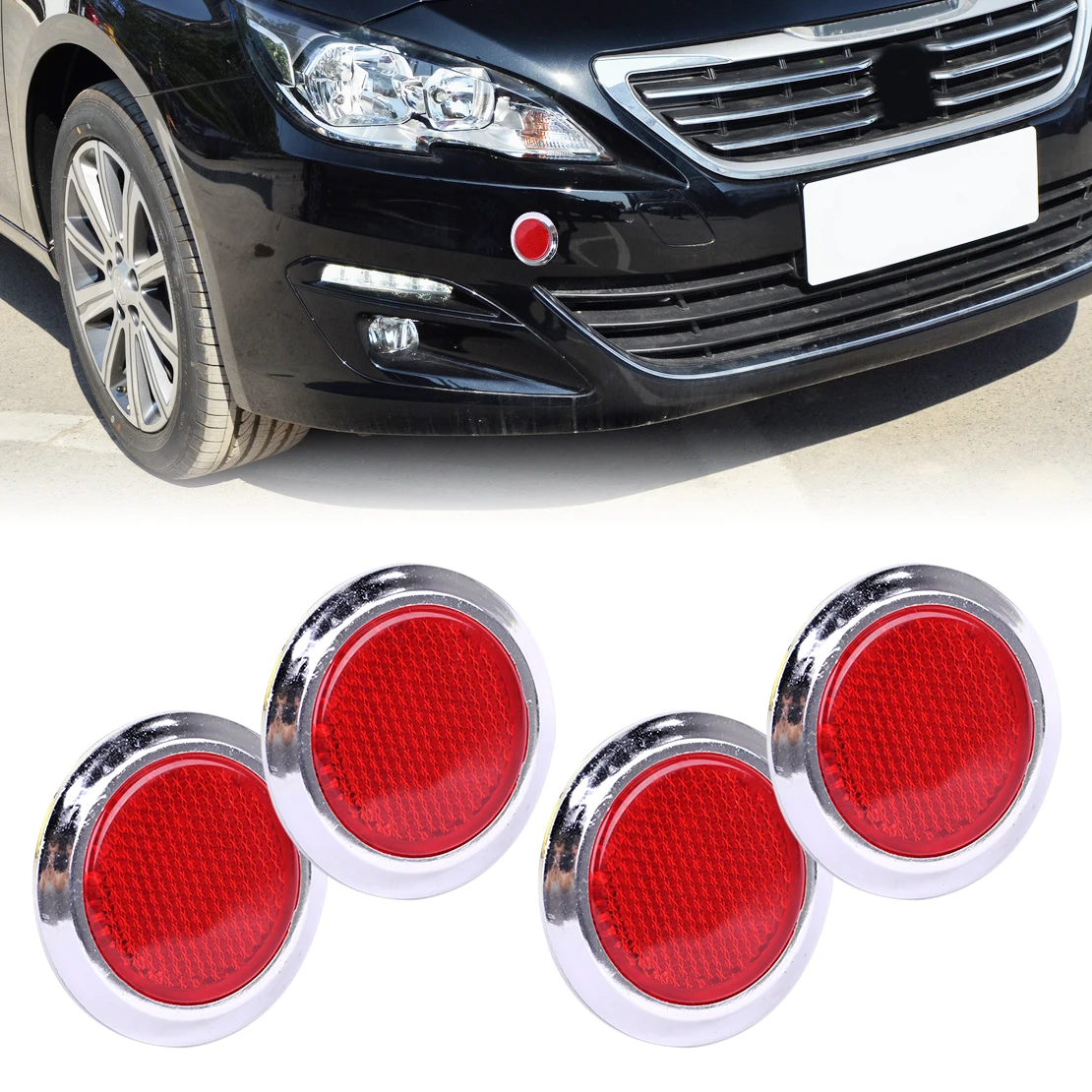 

CITALL 4pcs Car Auto Round Chrome Red Reflective Sticker Self Adhesive Reflector Warning Sign