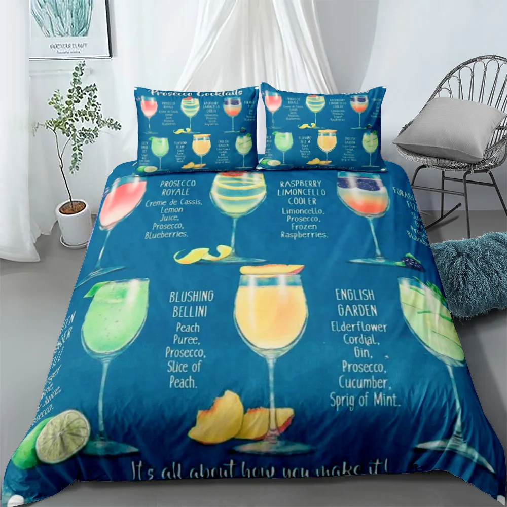 PROSECCO COCKTAILS Vintage Duvet Cover Set UK Single Double Queen US Twin Full King Size pkm Bed Linen Set