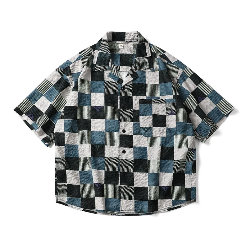 Hawaiian Style Cuban Collar Short Sleeved Shirt Men Loose Foam Gauze Five Quarter Sleeved Floral Streetwear Casual Shirt