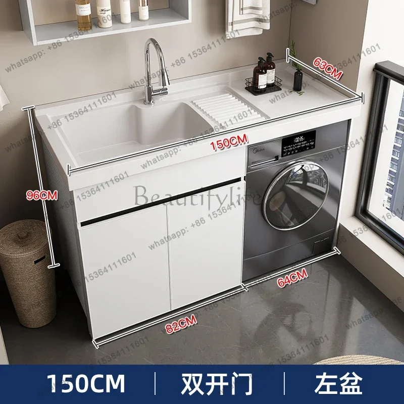 space aluminum balcony washing machine cabinet combination with rubbing board integrated laundry cabinet significant other
