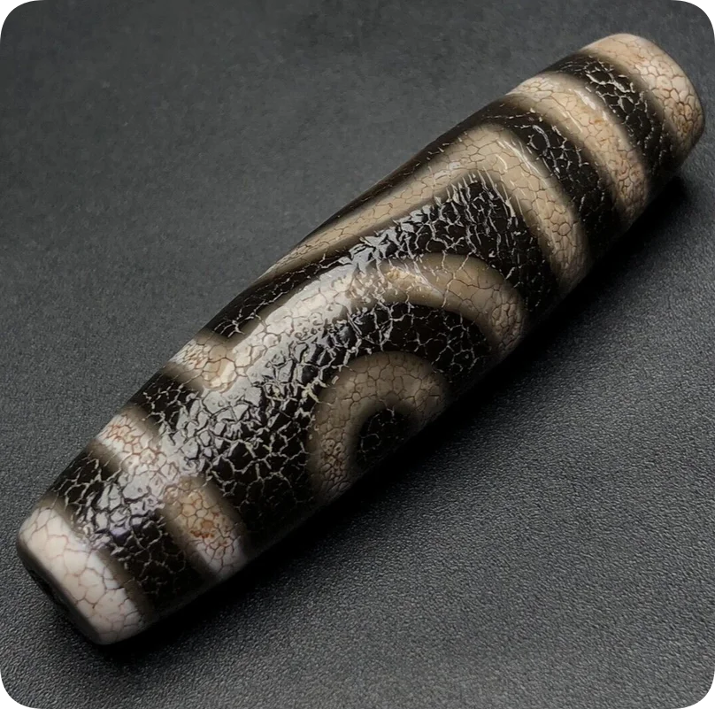 Tibetan weathered agate dragon scales two eyed Dzi bead 15 * 57mm