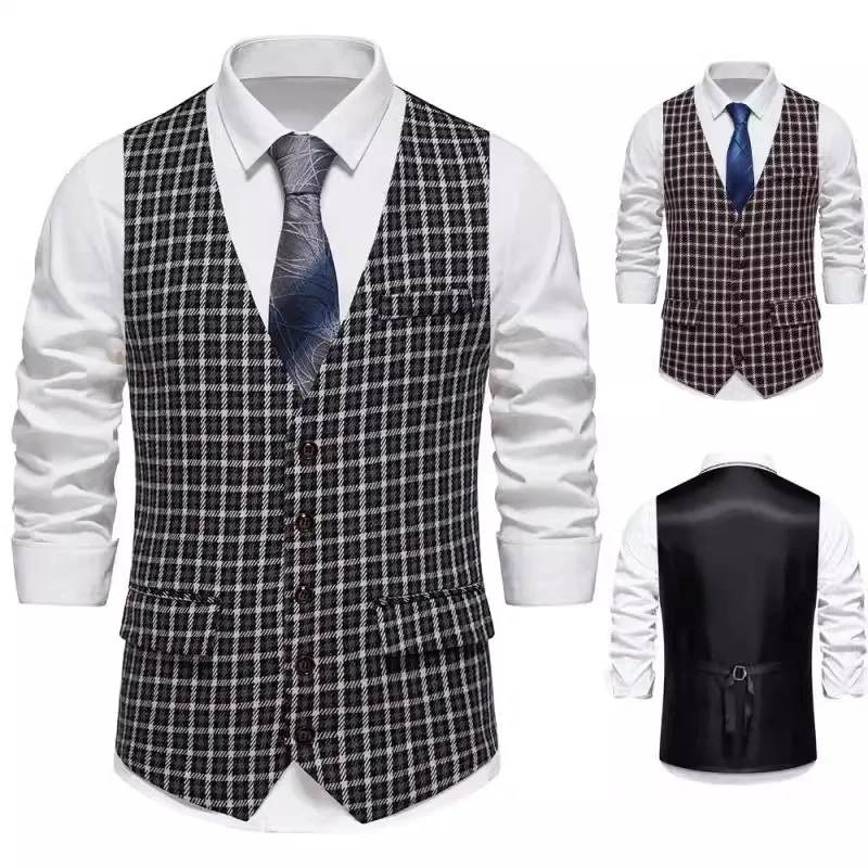 Chaleco Formal Vest for Men Luxury Brand Classic Plaid Sleeveless Jacket 2024 Vintage Mens Waistcoat Blazer Vest Gilet Homme