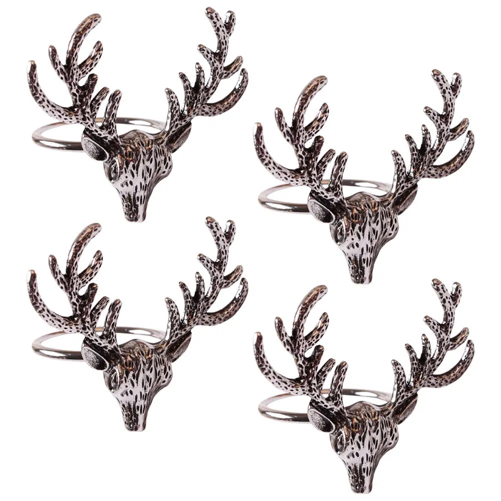 

4Pcs Elk Head Napkin Rings Metal Christmas Dinner Tableware Accessories Elk Head Napkin Buckles Tableware Accessories
