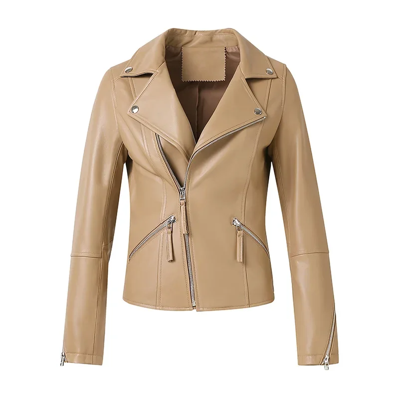 2023 Women Leather Jacket Autumn Winter Motocycle Sheepskin Coats Genuine Sheep Leather Blazer CL5154