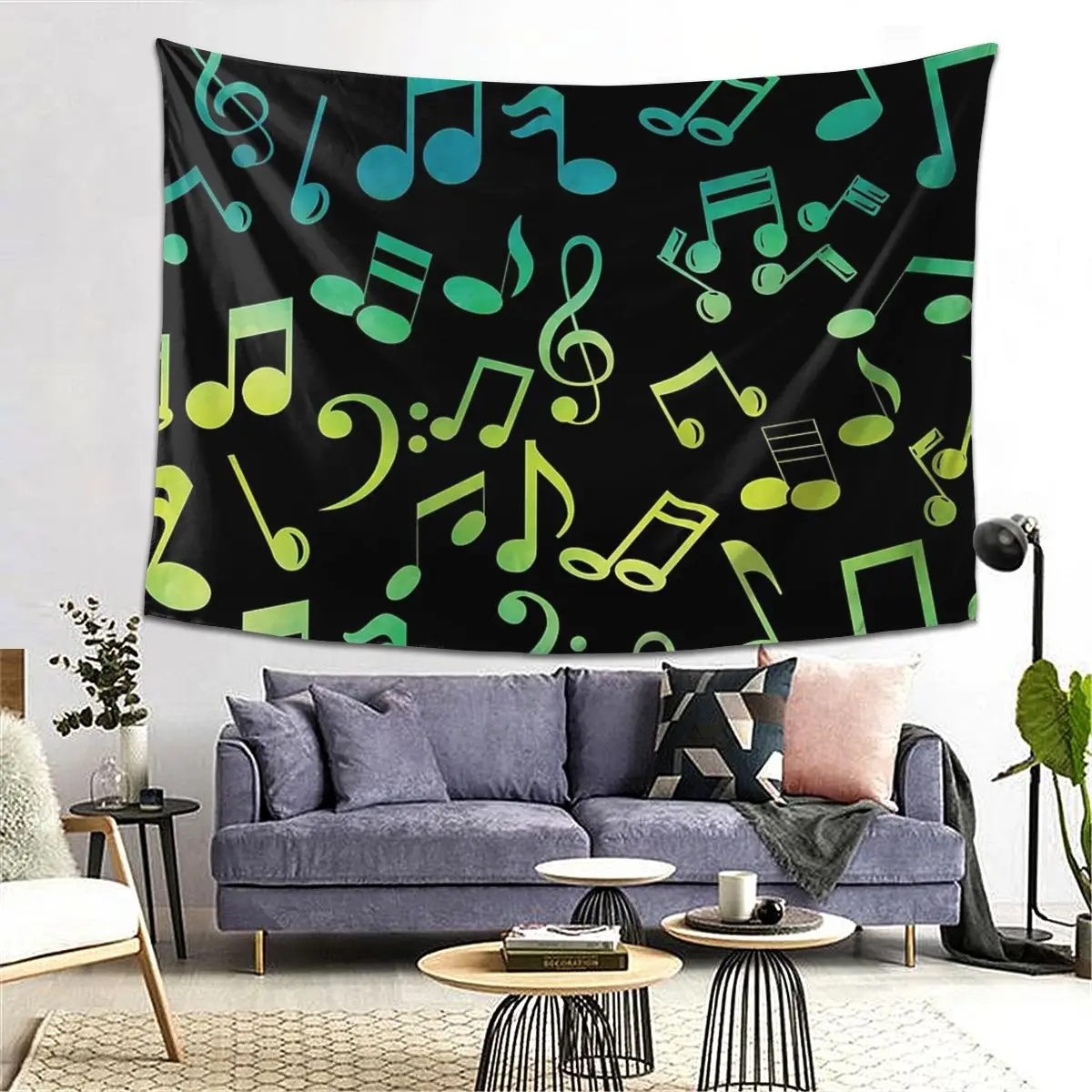 

Желтый и зеленый гобелен с музыкальными нотами, декор, художественные эстетические гобелены для гостиной, спальни, дома, настенная ткань, настенная подвеска
