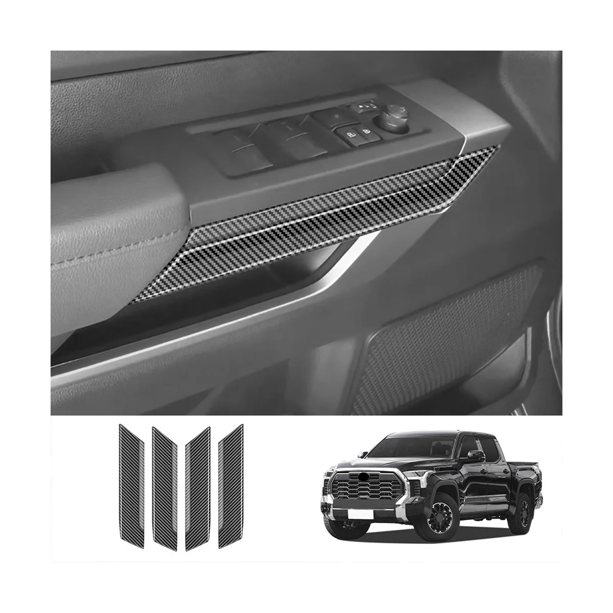 For Toyota Tundra 2022-2023 Car Carbon Fiber Pattern Door Inner Handle Panel Decoration Frame Cover Low