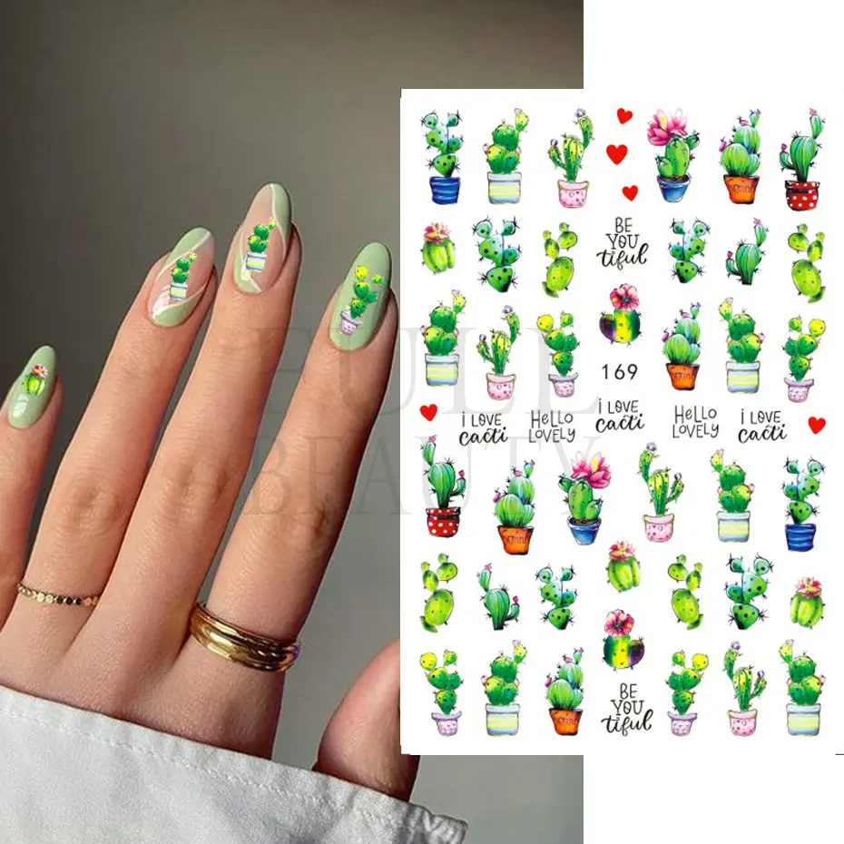 Summer Cartoon Nail Stickers Fresh Plant Tulips Rabbit Cactus Mushroom Bee Eyes Doughnut Ice Cream Cake Art Decoration For Nails