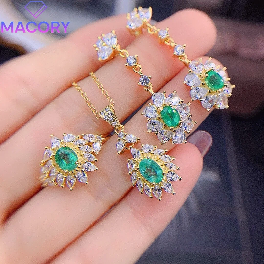 925 sterling silver suit ladies emerald jewelry set Christmas supplies free shipping elegant ladies exquisite gems.