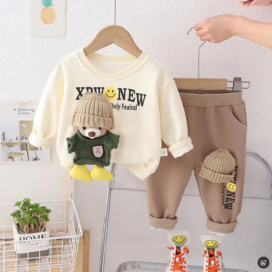 男の子用長袖パーカーとパンツ,幼児用トラックスーツ,漫画のクマの服,子供服,新しいスタイル,春,2022
